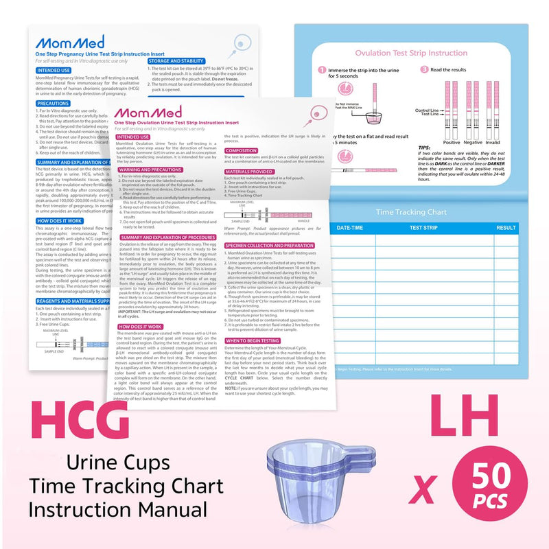 MomMed Ovulation Test Strips, 50 LH Ovulation Predictor Kit with 50 Collection Cups, Accurately Track Ovulation Test, High Sensitivity Result for Women Home Testing 50 Count (Pack of 1) Pink - BeesActive Australia