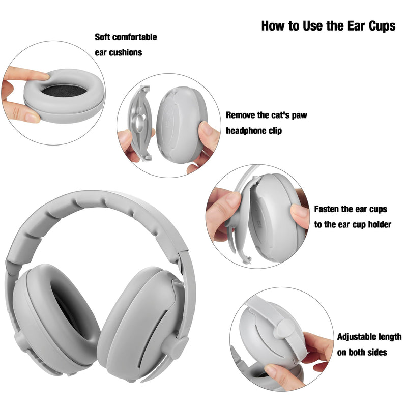 PandaEar Baby Ear Muffs, 2-in-1 Baby Ear Protection Noise Cancelling Headphones Ages 0-3 Years, Infant Hearing Protection Grey