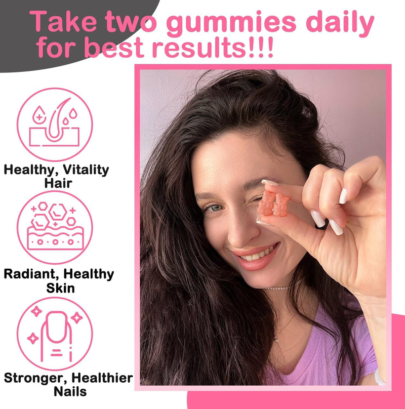 Biotin Gummies-Hair, Skin & Nails Multivitamin Gummy Vitamins,for Men & Women,Supports Healthy Skin Hair Growth and Stronger Nails-Raspberry-60 Count