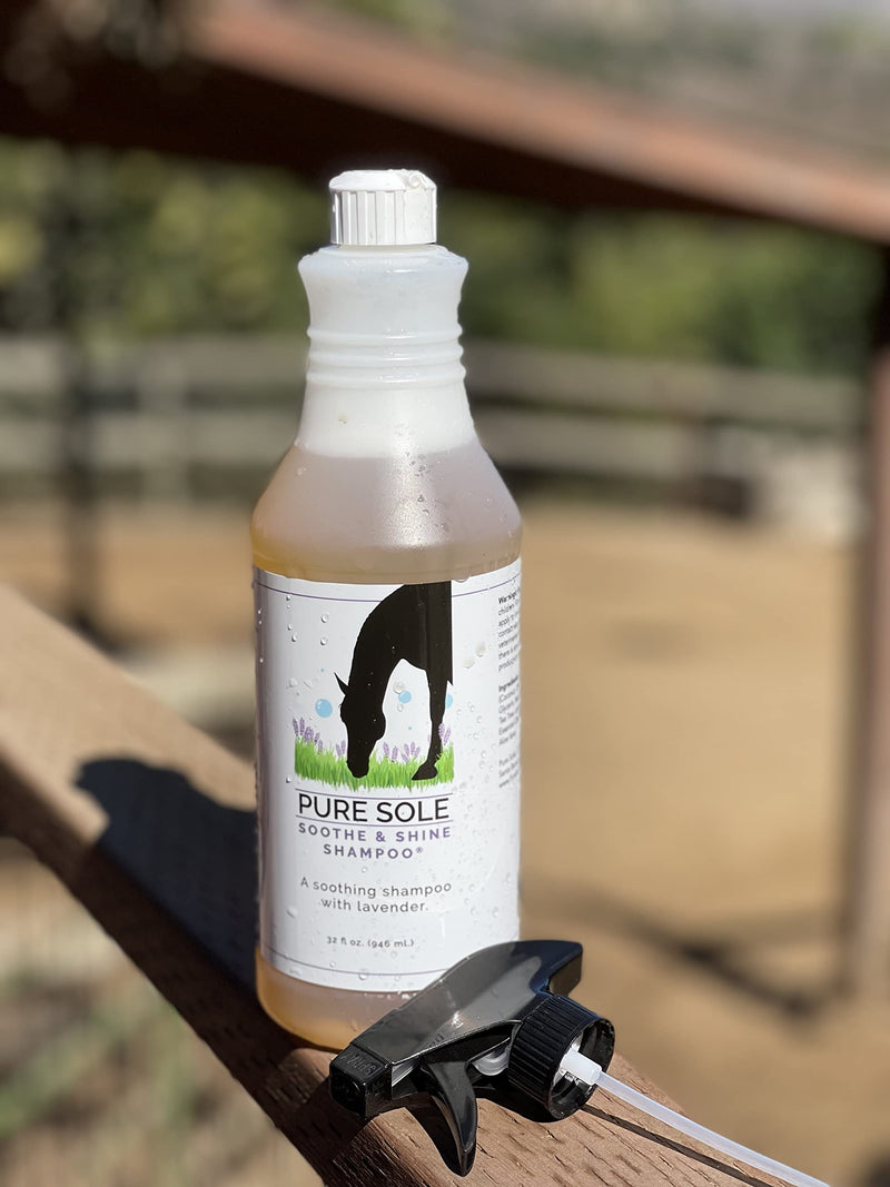 Horse Shampoo - Pure Sole Soothe & Shine Shampoo - Deep Cleaning Moisturizing Shampoo for Body, Mane and Tail - Hydrates Skin and Conditions Coat | Convenient Sprayer for Spot Cleaning - 32 oz. - BeesActive Australia