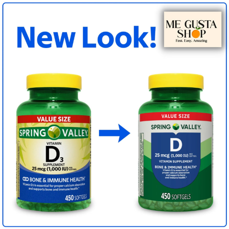 Vitamin D 25mcg, 1,000 IU, 450 Count Softgels Spring Valley + Pill case