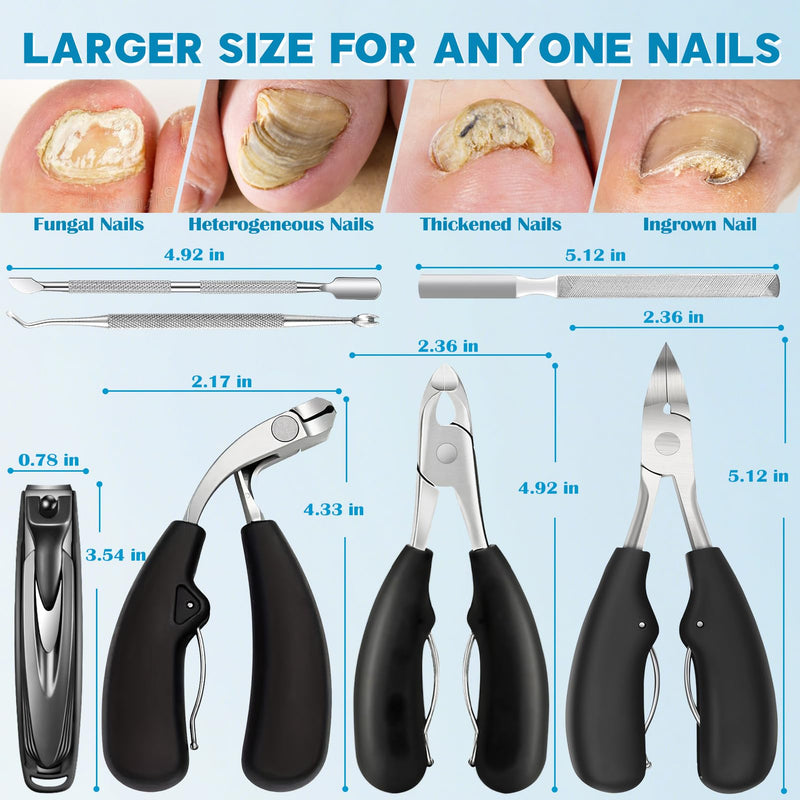 2026 Heavy Duty Toenail Clippers for Thick Nails, 7-in-1 Pedicure Kit with Catcher for Seniors & Men, Professional Wide Jaw Ingrown Toe Nail Clipper Set, Podiatrist Tool