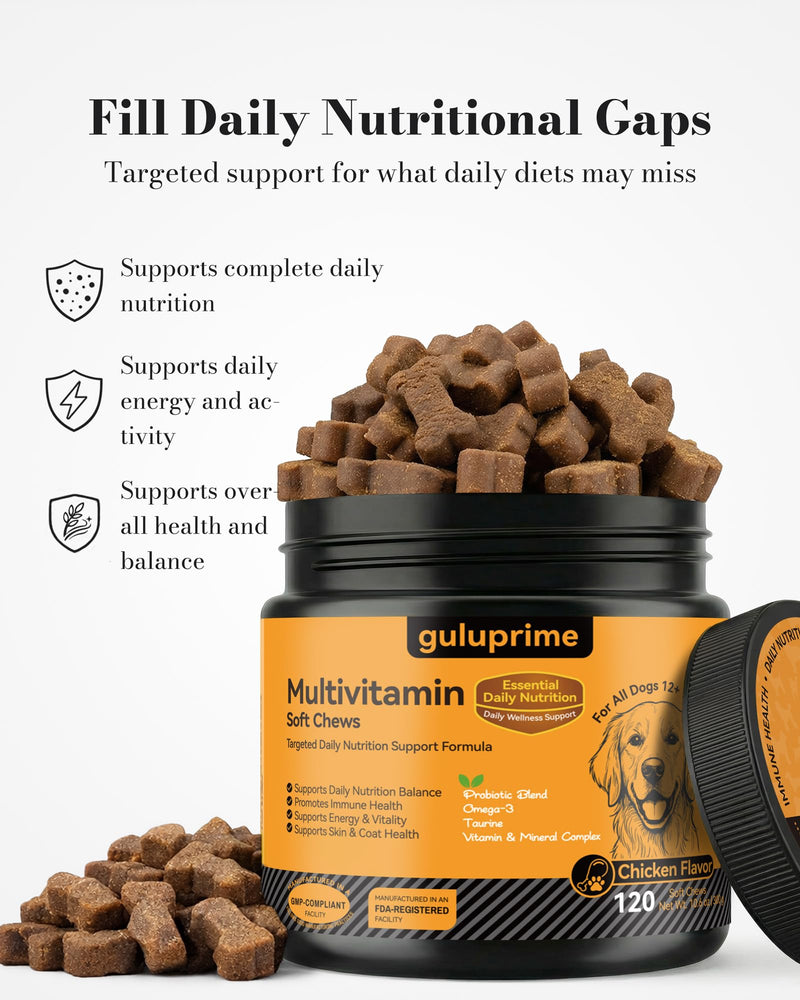 5-in-1 Advanced Multivitamin for Dogs - Daily Dog Vitamins with 1 Billion Probiotics, CoQ10, Lutein & Omega 3 - Skin, Coat, Heart, Eye & Gut Health Supplement - 120 Chews Chicken