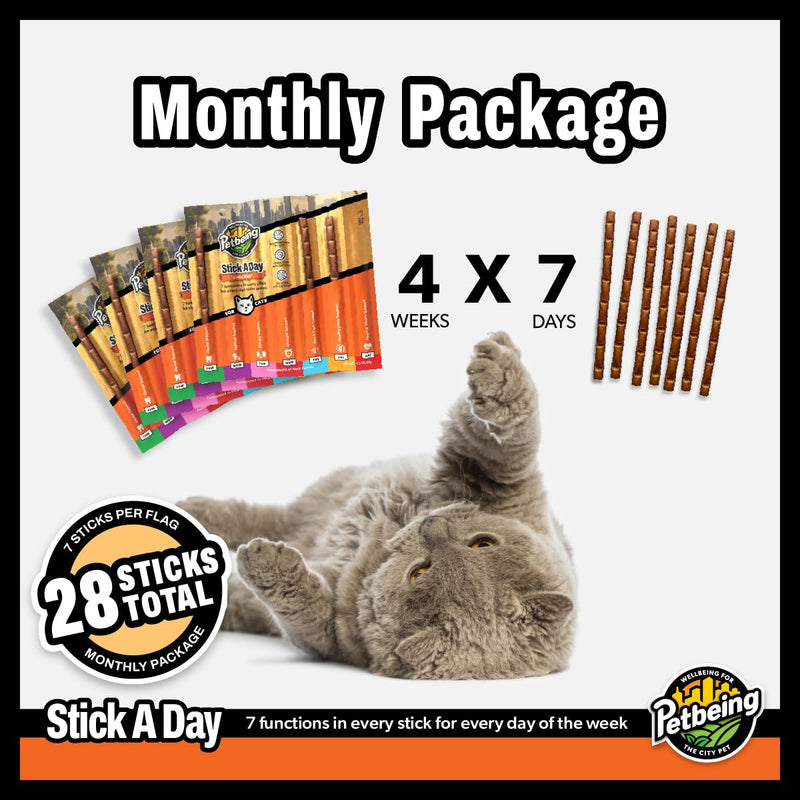 Stick a Day | Specially Formulated 7-in-1 Functions Daily Real Meat Supplement for Cats | Cat Chew Stick & Pet Vitamins Supplements Combination (7-Pack x 4, Chicken) 7-Pack x 4 - PawsPlanet Australia