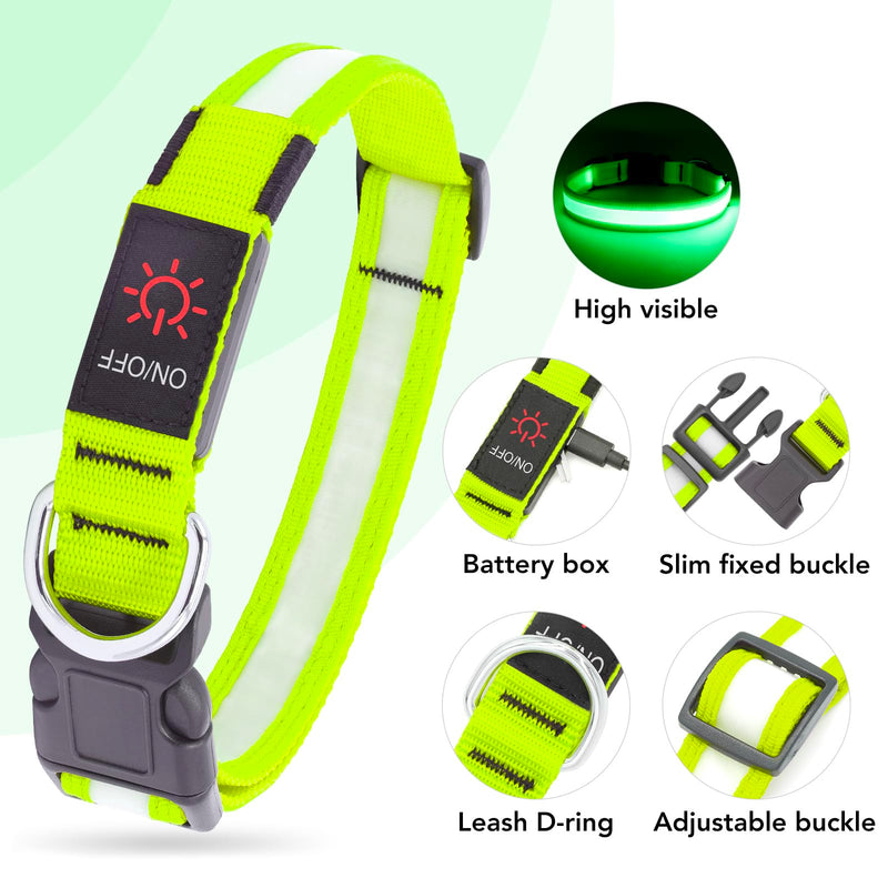 Vizpet LED Dog Collar, Light Up Dog Collar Adjustable USB Rechargeable Super Bright Safety Light Glowing Collars for Dogs(Medium,Green) Medium[14.96-19.68 inch/38-50cm] Green - BeesActive Australia