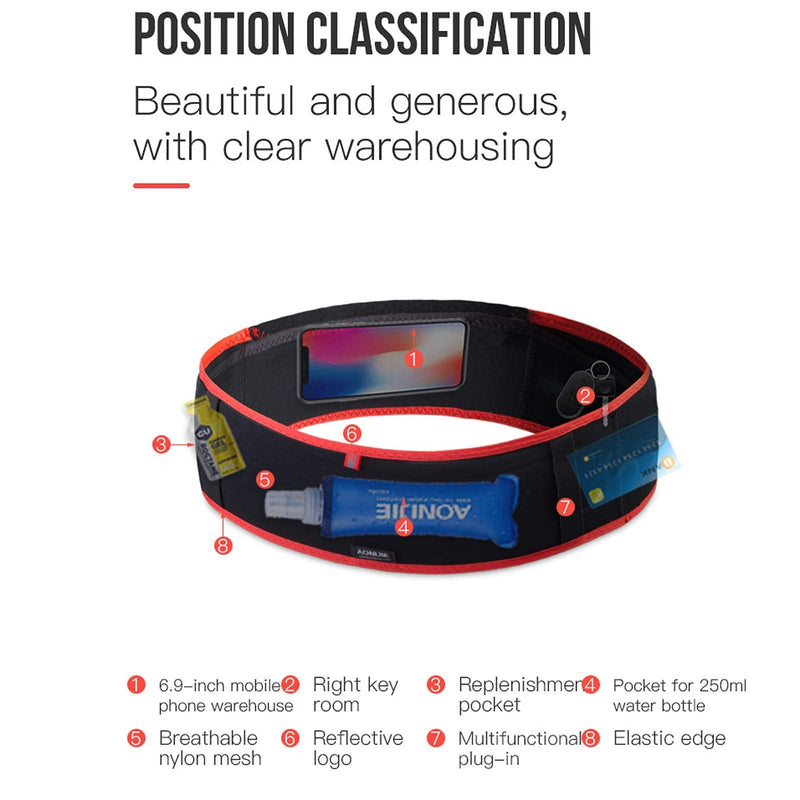 AONIJIE Hydration Belt Running Fanny Pack, with 250ml Soft Water Bottle Flask Phone Holder for Trailing Running Climbing Jogging Cycling Workout Fitness 3 Colors (Black, M/L) Black