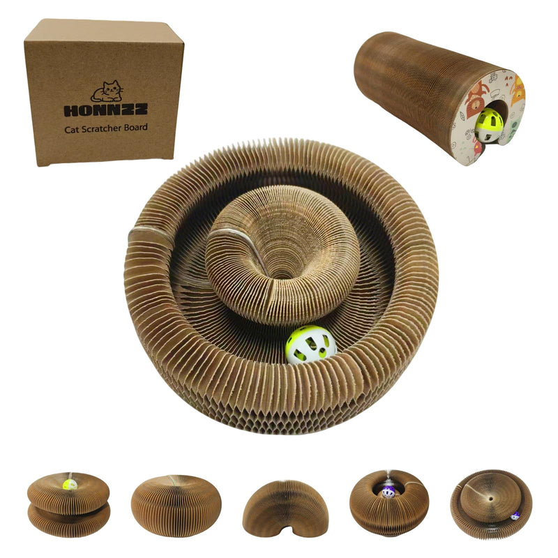 Corrugated Paper Cat Scratcher Track with Rolling Ball - Scratch-Resistant, Interactive, Pet-Safe for Feline Play & Claw Care Animal Print - BeesActive Australia