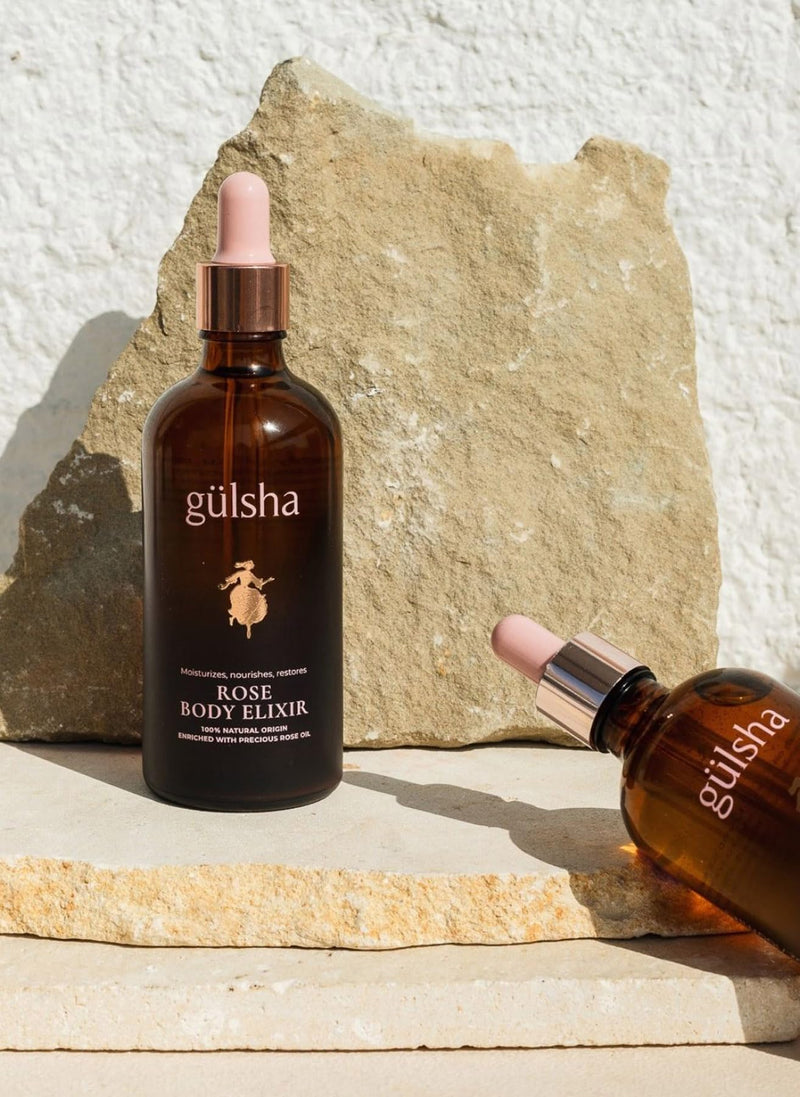 gülsha Rose Body Elixir – Luxurious Rose Body Oil 100 ml / 3.38 Fl Oz, Deep Moisturizing, Firming & Nourishing with Vitamins A, D, E & Omegas, Jojoba Oil, Baobab Oil