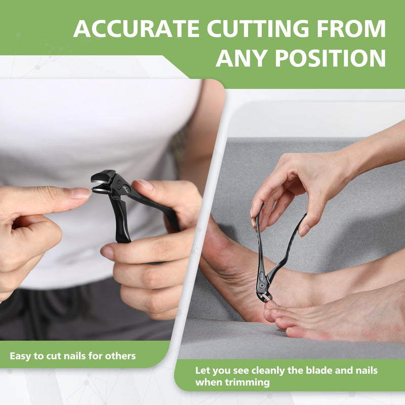 BALUCA Ergonomic Nail Clipper for Seniors - Toenail Clipper for Thick Toenails and Fingernails, Long Handle Nail Clippers with Catcher (Black, Long Handle) Black - BeesActive Australia