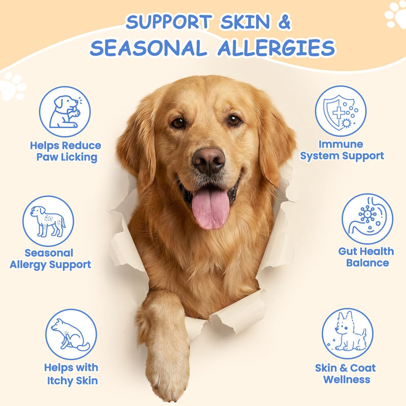 Dog Allergy Chews, Itchy Skin & Paw Licking Support, Probiotics for Dogs, Immune & Gut Health, Seasonal Allergy Formula, Skin & Coat Health, Chicken Flavor Soft Chews, 200 Ct, BlueChampagne