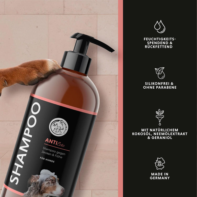 Annimally Anti Tick and Flea Shampoo Dog - Shampoo against ticks, fleas and mites for dogs - Dog shampoo with neem extract (500ml) - BeesActive Australia
