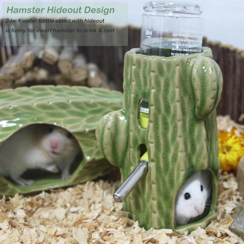 Hamster Water Bottle for Glass Tank, 3-in-1 Ceramic Adjustable Hamster Water Bottle 80ML Hamster Water Bottle Stand, No Drip Rat Water Bottle for Syrian Dwarf Hamster Mice Gerbil Guinea Pig Light Green - BeesActive Australia