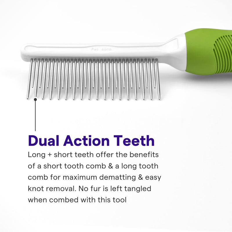 Detangling Pet Comb for Dogs & Cats - Detangler Grooming Tool with Long & Short Stainless Steel Metal Teeth for Dematting Matted Fur, Combing Out Knots, Removing Tangles from Undercoat - Ebook Guide - BeesActive Australia