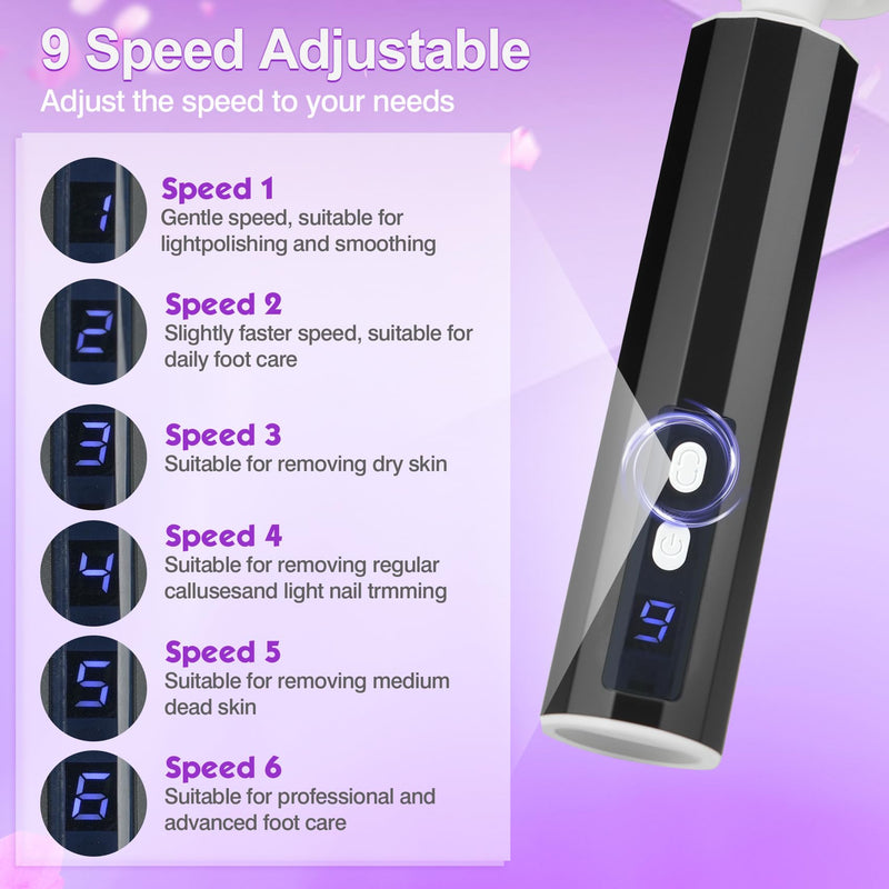 Electric Foot Callus Remover, Professional Pedicure Kit for Women & Men - Electric Foot File with Speed Adjustment & Rotation Control for Feet Care, Includes 20Pcs Sandpaper + 10Pcs Barrel Sandpaper - BeesActive Australia