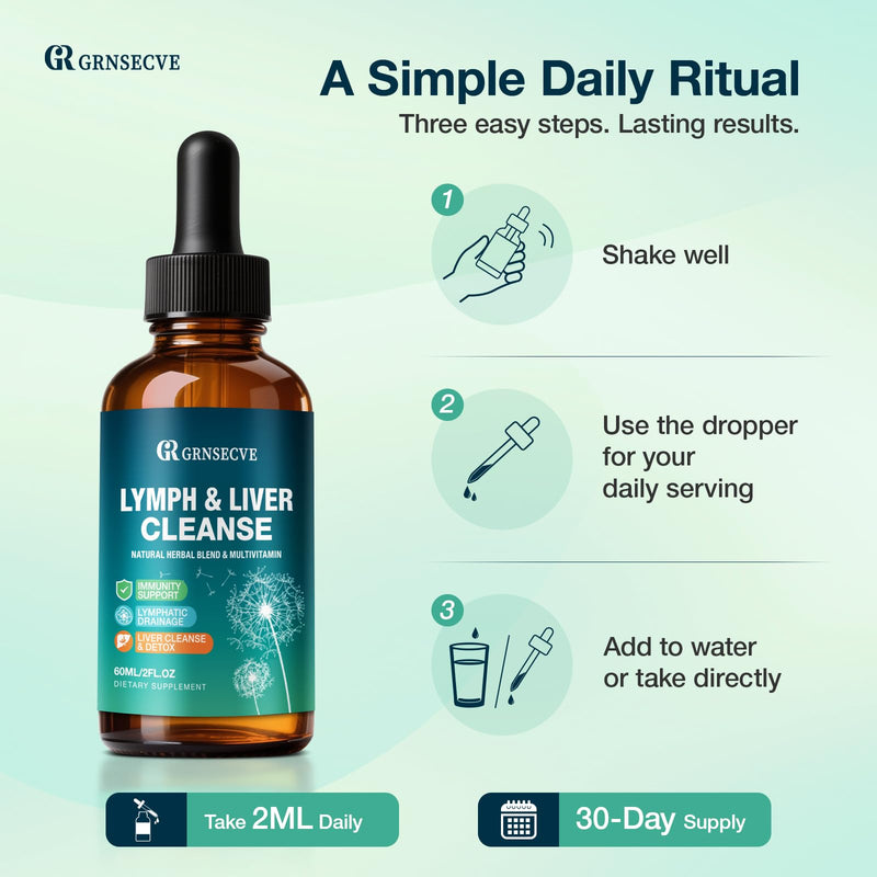 Lymphatic Drainage Drops - Organic Lymphatic Drainage Supplements with Milk Thistle, Echinacea, Artichoke - Liver Cleanse Detox & Repair Drops with All Vitamins, 2 Fl.Oz Vegan, Non-GMO