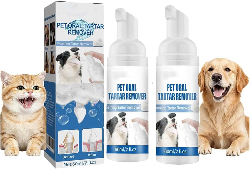 Pet Oral Tartar Remover Spray: Dog Teeth Cleaning Foam for Dogs & Cats - Pet Dental Foaming Care Spray Reduce Tartar for Cats and Dogs(2PC)