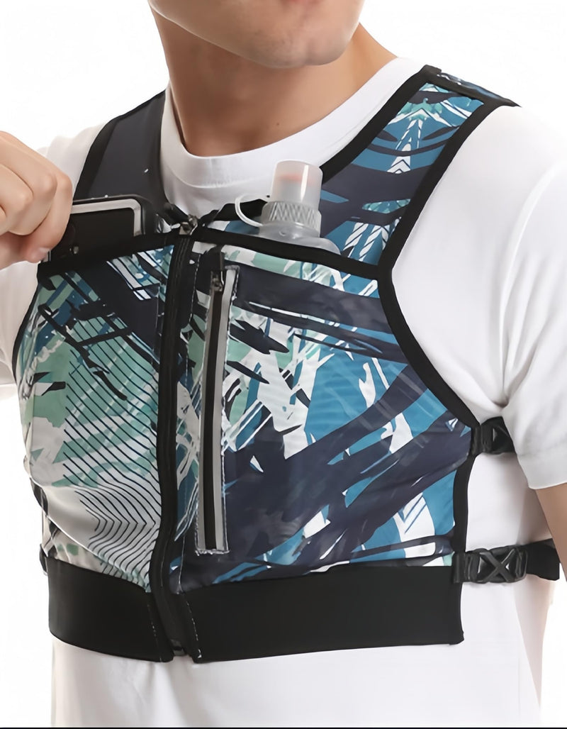 Mesh Hydration Vest Pack for Running Hiking Cycling, Adjustable Chest Bag with Water Bottle Pockets Blue