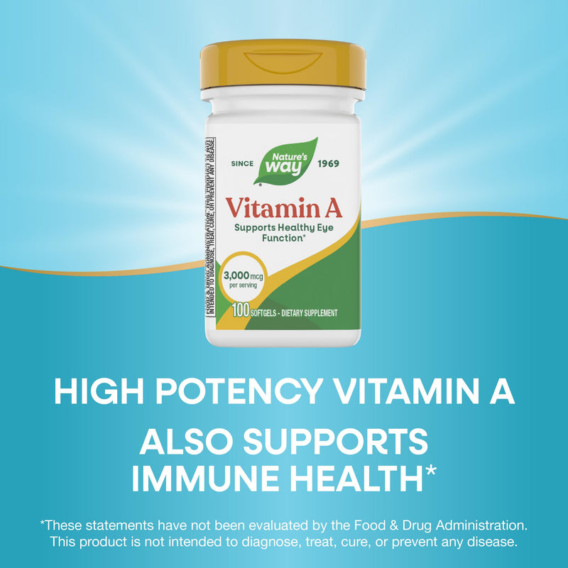 Nature's Way Vitamin A,High Potency,Supports Healthy Eye Function*,3,000 mcg per Serving,100 Softgels (Packaging May Vary),(Pack of 2) 100 Count (Pack of 2)