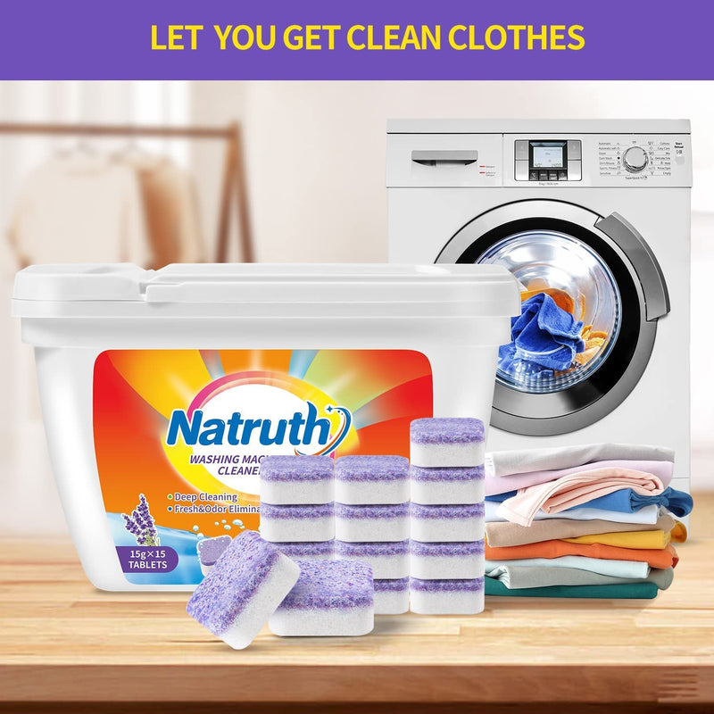 NATRUTH Washing Machine Cleaner Effervescent Tablets With Lavender（15 Count）, Solid Washer Deep Cleaning Tablet, Triple Decontamination Remover with Natural Formula, for Front and Top Load Washers - BeesActive Australia