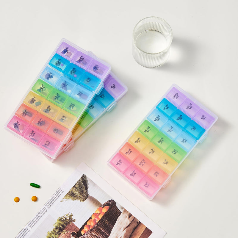 Weekly Pill Organizer 3 Times a Day, 7 Day AM Noon PM Medicine Planner with 21 Large Compartments, Portable Vitamin and Supplement Organizer Box for Daily Pills