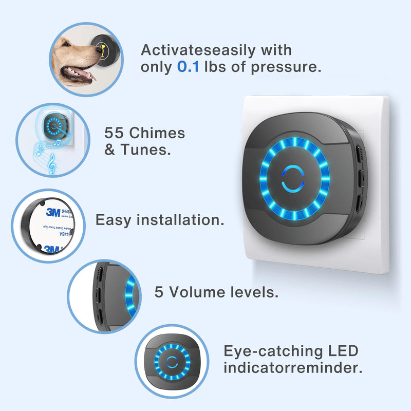 Dog Door Bell, Dog Bell for Training Doggie Door Bell for Dog Puppy Training Sliding Door/Go Outside Doorbell and Waterproof Touch Button 3 Transmitters + 2 Receivers - BeesActive Australia