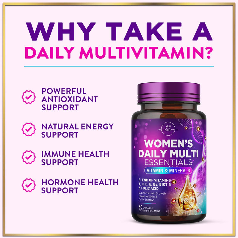Multivitamin for Women - 3X Strength Daily Women Multivitamin, Vitamins A, D, C, E, Biotin, Folic Acid, Calcium, & Iron, Complete Multi Vitamin for Beautiful Hair & Skin, Bottled in USA, 60 Capsules 60 Count (Pack of 1)