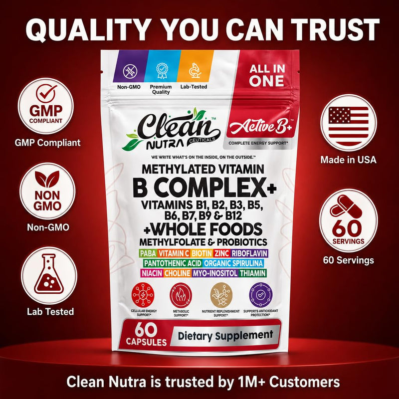 Vitamin B Complex Methylated B Vitamins for Women, Vitamin B12 Methylcobalamin Methylfolate B12 B1 B2 B3 B5 B6 B7 B9 Biotin Myo Inositol Choline Organic Spirulina Methylated Multivitamin 60 Ct