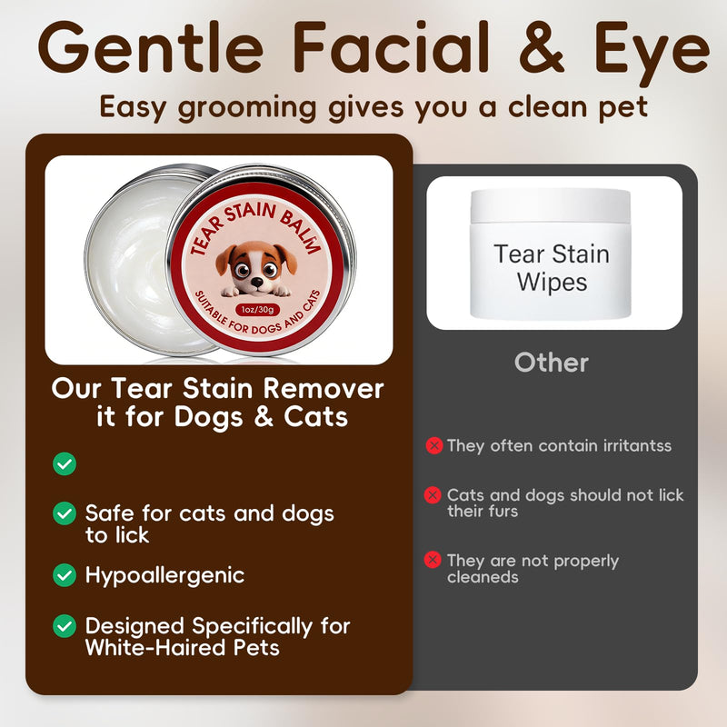 3-in-1 Tear Stain Remover Kit – Natural Eye Balm for Dogs & Cats, Professional Eye Crust Remover for White Fur Maltese & Shih Tzu, Safe if Licked, 1oz