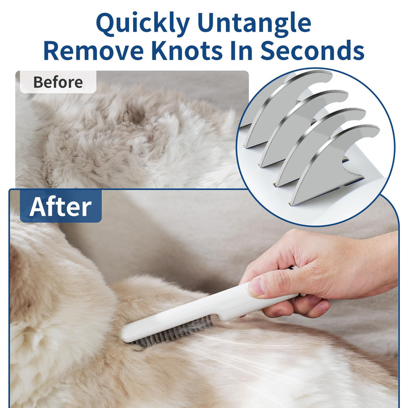 Cat Hair Shedding Brush Slicker Kitten Grooming Undercoat Dematting Comb with Massage Glove, 3 in 1 Effective Dandruff Removal Kit for Short Long Fur Pet Indoor, Outdoor, Travel Use, White - BeesActive Australia