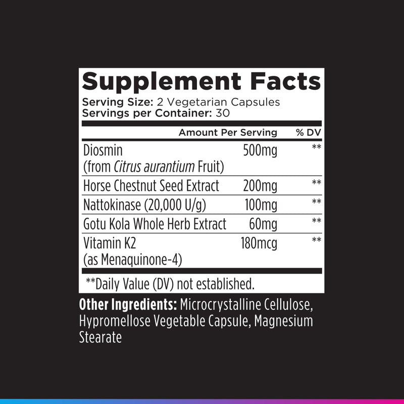 Livingood Daily Vein Support Supplement for Leg, 500mg Diosmin, 60 Capsules | 5-in-1 Vessel + Vein Vitamins for Healthy Blood Circulation, Horse Chestnut, Nattokinase, Gotu Kola, Vitamin K2, Made in USA
