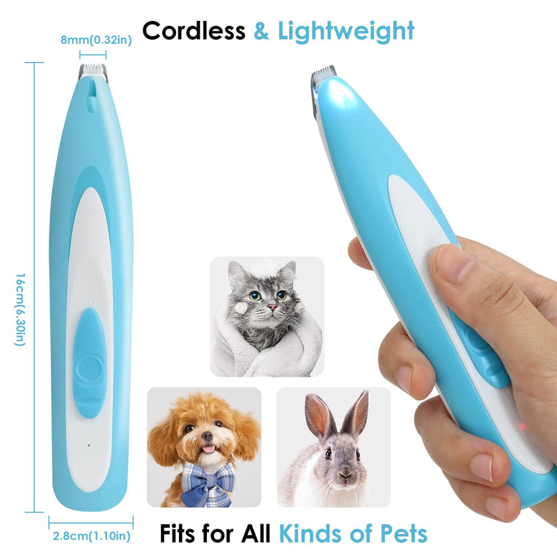 Dog Clipper Quiet, Pet Hair Trimmer with LED Light, Dog Hair Clipper, USB Rechargeable Dog Clipper, Paw Trimmer for Dogs, Cats, Paws, Eyes, Ears, Face (Blue) Blue - BeesActive Australia