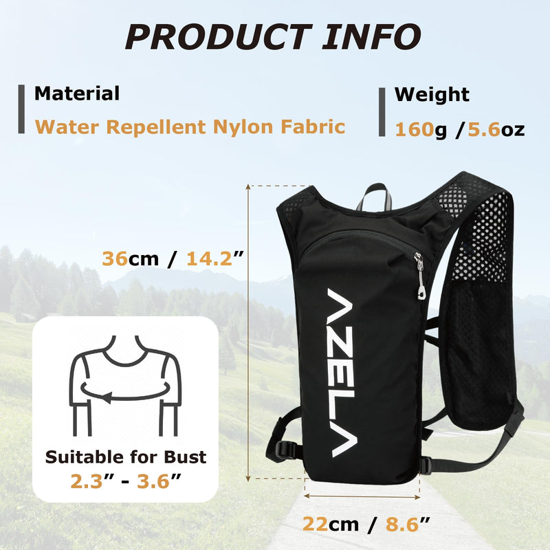 YAPJEB Lightweight Hydration Pack Backpack Vest, Optional 1.5L 2L BPA Free Water Bladder - Leakproof Breathable for Men Women Running Hiking Cycling Marathon 01 Black(Only Vest) - BeesActive Australia