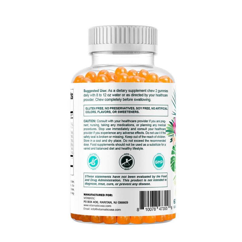 Vitamatic 2 Packs Hydrolyzed Collagen Gummies with Vitamin C, Zinc and Biotin, 200 mg - 60 Gummies (Total 120 Count)