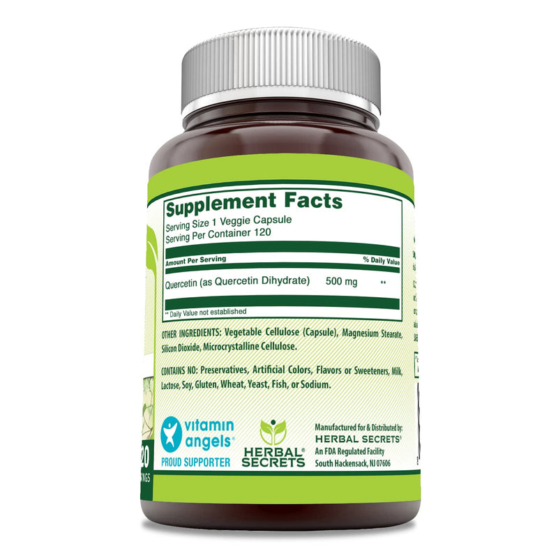 Herbal Secrets Quercetin 500 Mg Supplement | Non-GMO | Gluten-Free | Made in USA (1 Pack, 120 Count) 1 Count (Pack of 1)