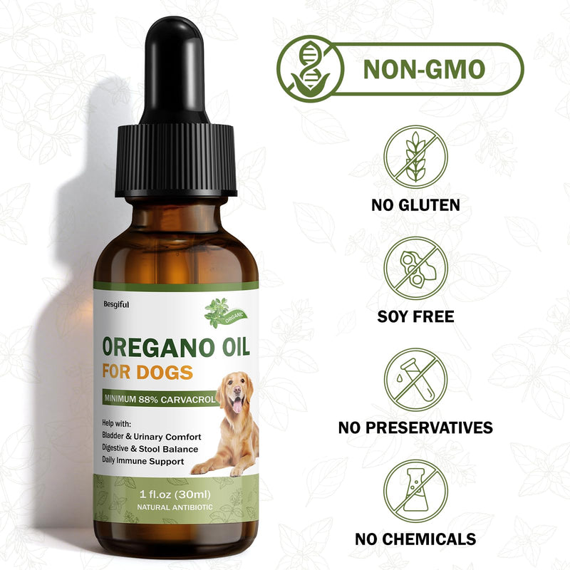 Wild Mediterranean Oregano Oil for Dogs, Promotes Bladder & Urinary Function, Gut Balance & Diarrhea Relief, Supports Immunity and Overall Health, Over 88% Carvacrol Organic Oregano Oil