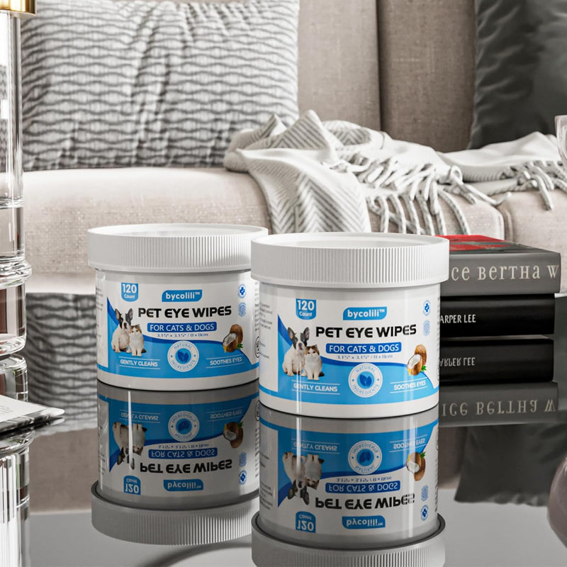 2 Pack Eye Wipes for Dogs & Cats,Extra Large 240 Count Natural Tear Stain Eyes Wash Pads,Gently Remove Discharge,Debris,3.15" Coconut Oil Cleans Eyes,Face,Wrinkles - BeesActive Australia