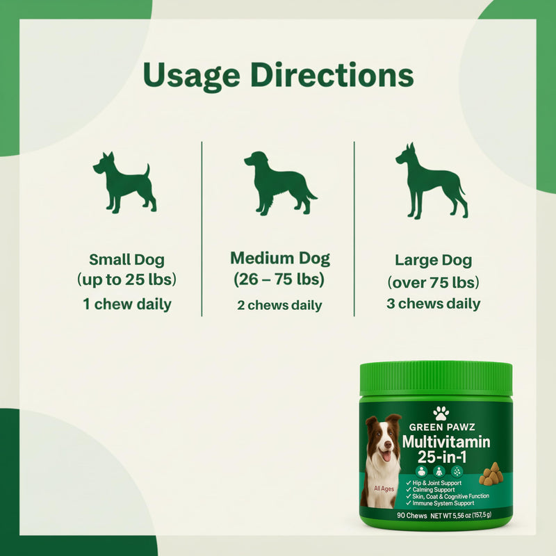 Daily 25-in-1 Dog multivitamin Designed to Support Overall Health, Combining Essential Dog Vitamins and Supplements in one Easy chew.