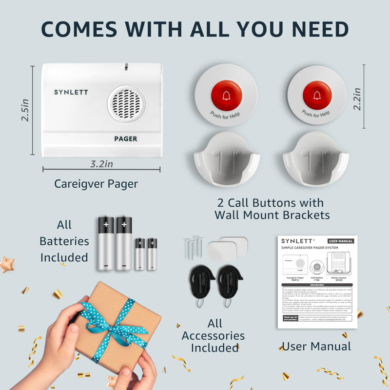 Caregiver Pager Wireless Call Buttons for Elderly Monitoring SOS Alert System Portable Alarm for Nurse Call Seniors Patients Emergency Home 2 Call Buttons 1 Receiver - BeesActive Australia
