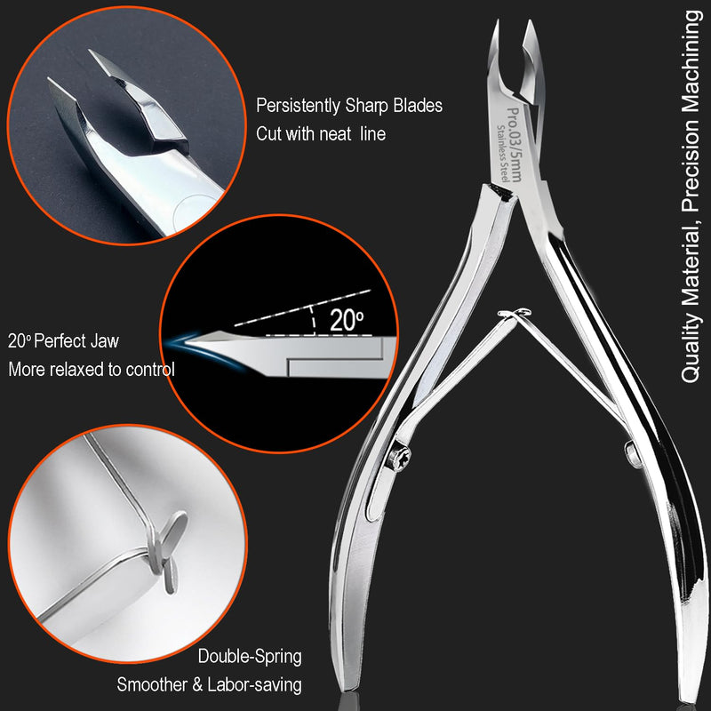LePinko Salon-Quality Cuticle Trimmer with Cuticle Pusher, Super Labor-saving Cuticle Cutter, Sharp Cuticle Clippers for Manicurist, Professional Pedicure Manicure Nail Care Tool, 5mm Jaw Silver - BeesActive Australia