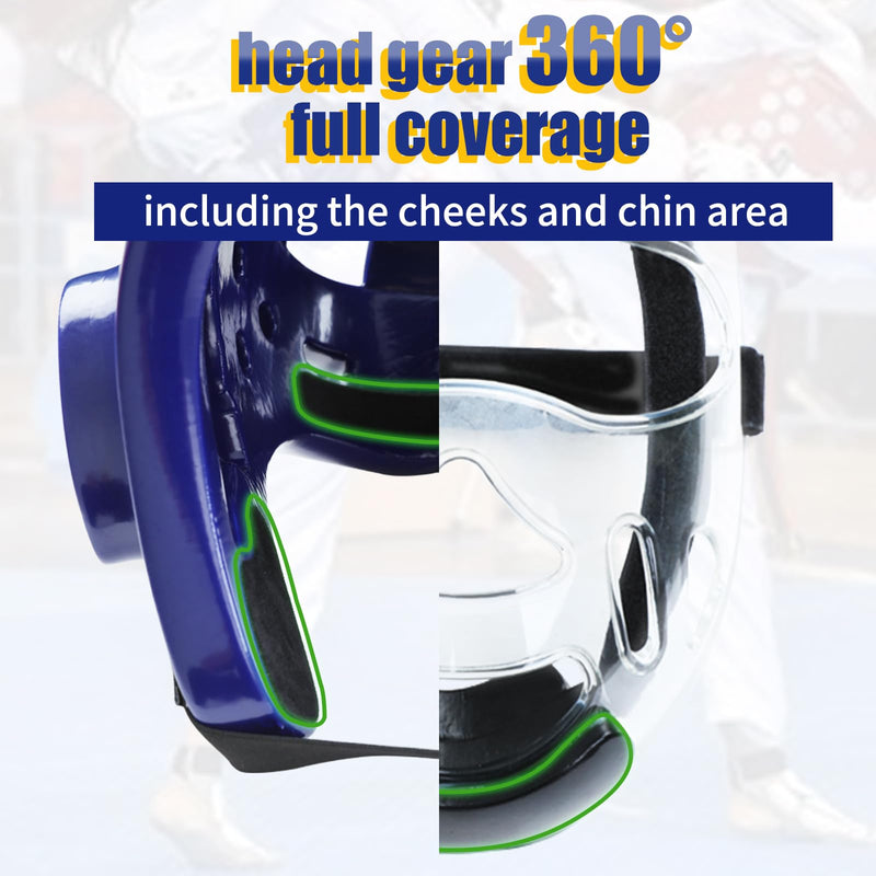 Kids Adults Karate Headgear with Face Shield, MMA Martial Arts Headgear Boxing Soft Helmet Taekwondo Sparring Head Gear blue X-Large
