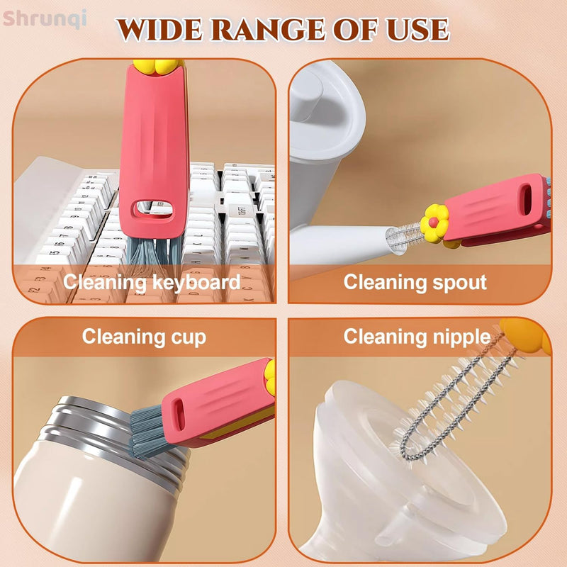 3 in 1 Cup Lid Cleaning Brush, 3 in 1 Multifunctional Cleaning Brush Portable Cup Lid Cleaner for Bottle Gap Tight Spaces Cup, Portable Cup Lid Cleaner with Brush, 3 Pcs 3pcs Multicolor - BeesActive Australia