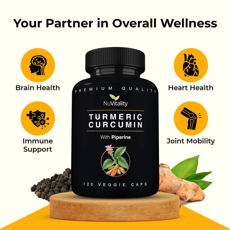 Turmeric Curcumin with Black Pepper Extract (Piperine) - 120 Veggie Tumeric Capsules - Premium 95% Standardized Curcuminoids - High Absorption & Potency - Joint Support Supplement