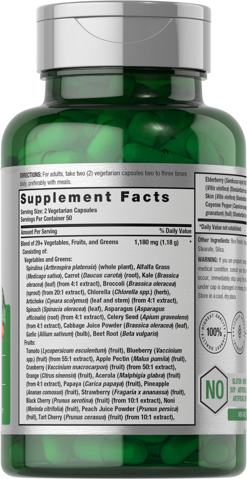 Horbäach Mega Fruits and Veggies Supplement | 100 Capsules | Vegetarian, Non-GMO and Gluten Free