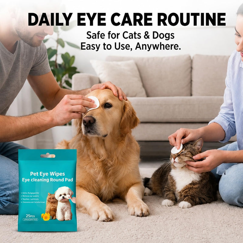 25 Pcs 100% Plastic-Free Biodegradable Pet Eye Wipes, Compostable Tear Stain Cleaning Wipes for Dogs and Cats - Gently Remove Eye Dirt, Secretions, Scabs & Tear Stains (25PCS) 25PCS
