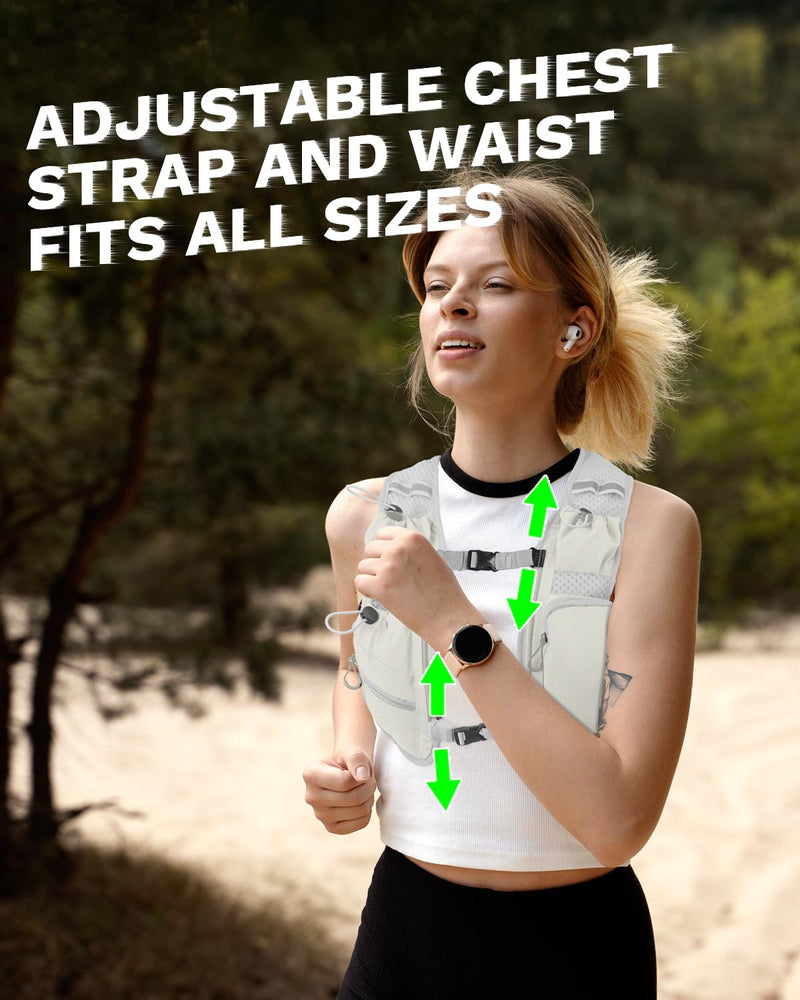Running Vest for Women and Men, Hydration Running Backpack, Runners Vest, Hydration Vest, with Front Phone Holder, Adjustable Chest and Waist Strap Gray White Bladder and Backpack