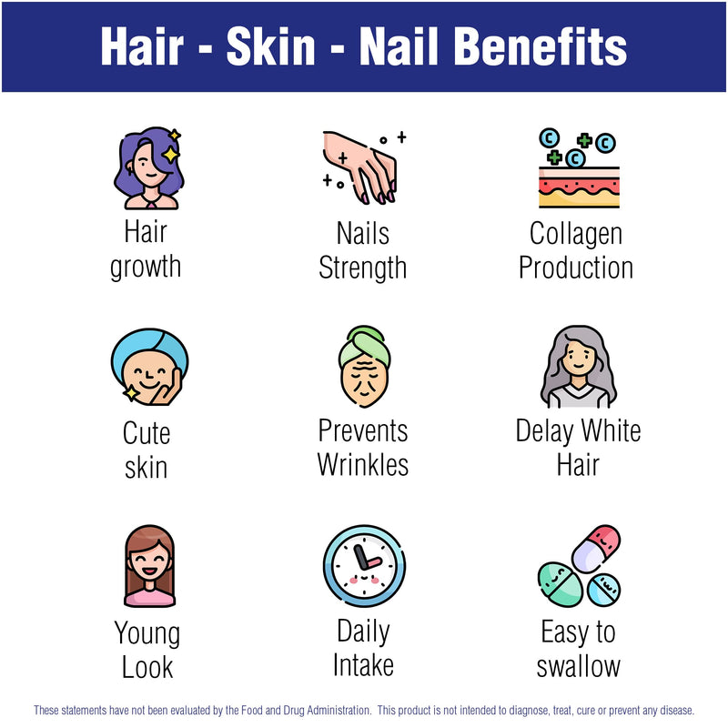 Hair Skin and Nails Supplement 60 Capsule by Natural Systems - Strong Nails and Hair Growth Vitamins for Women and Men - Natural Biotin Hair Skin and Nails Vitamin - Skin Protection Supplements