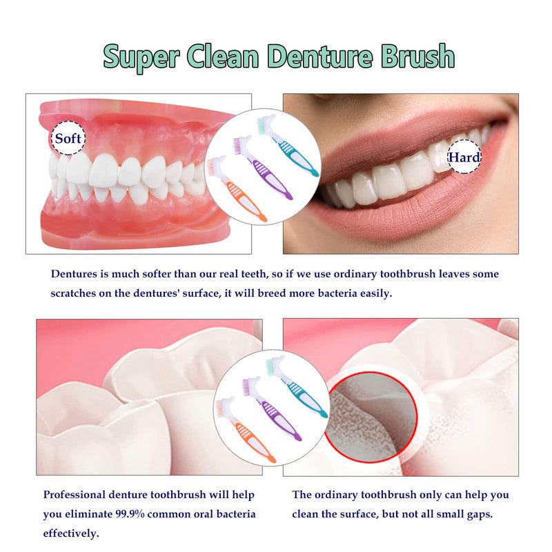 4 Pieces Denture Cleaning Brush Double Sided Denture Toothbrushes Portable False Teeth Brush, 4 Colors (WEP-247O) - BeesActive Australia