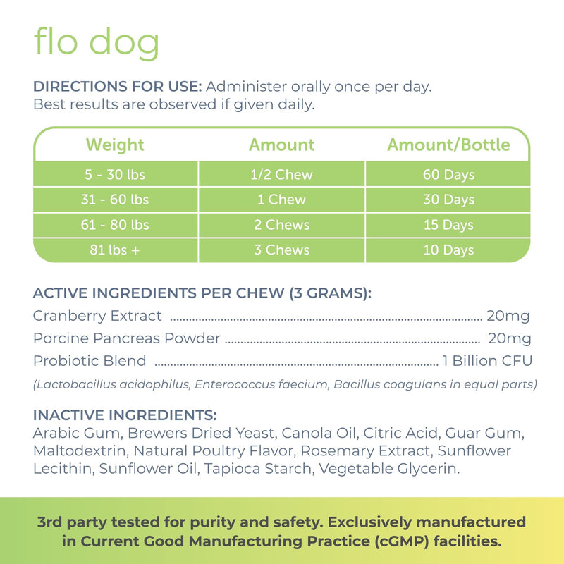 Flo Dog Cranberry Supplement for Dogs by Veterinarian Recommended Solutions - Bladder Control for Dogs - Urinary Tract Support - Cranberry Chews - Immune & Gut Support