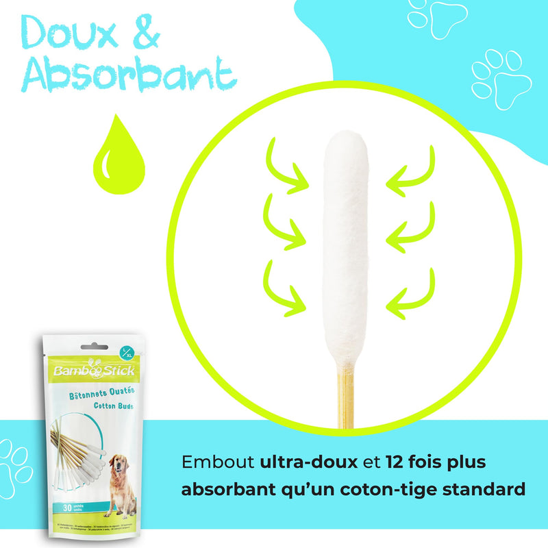 BambooStick Bamboo Cotton Buds for Medium and Large Dogs (50 L/XL Buds) - Safe and Easy Ear Wax Removal - Designed by French Vet 1