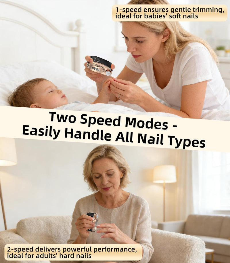Electric Nail Clipper, Smart Toenail Clipper, 2026 Upgraded 3 in 1 Automatic Nail Trimmer with Polishing, LED Light & Clip Storage, 2-Speeds, USB Rechargeable for Baby, Adults, Seniors Black